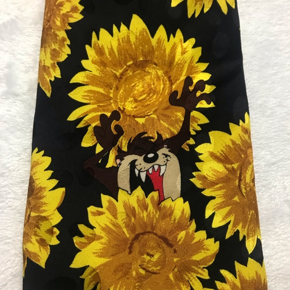 Looney Tunes Mania Tie Taz Bugs Daffy Sylvester Sunflowers Silk 1994 VTG - Picture 6 of 11